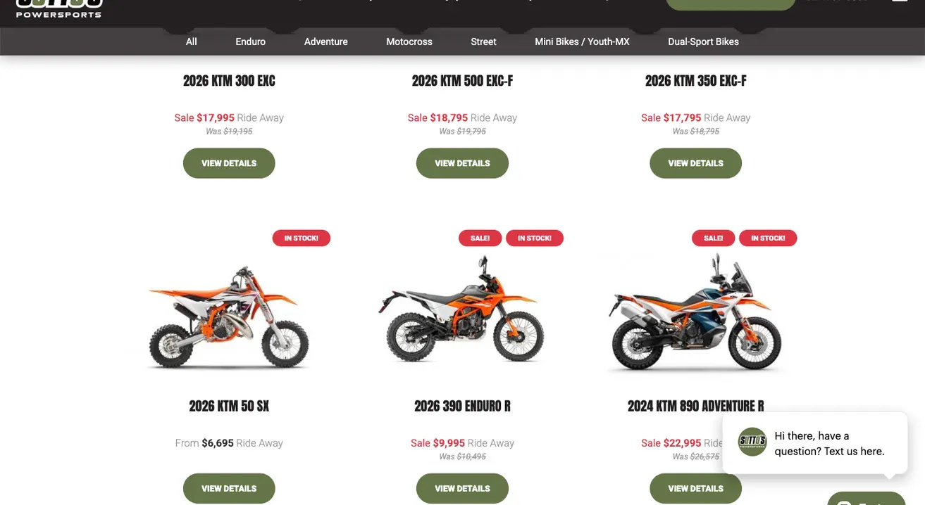 Brand listing with live ride away pricing and stock status